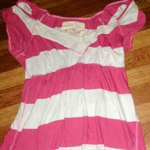 Size large pink and white strip Hollister Shirt
